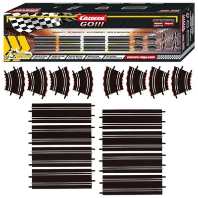 Abbildung von Carrera Ausbauset 3 16 Teilig Streckenerweiterung für GO!!!, GO!!! Plus und DIGITAL 143 Rennbahnen Erweiterungsset mit 8 x Geraden 342 mm, 4 Kurven 1/45und Steilkurven 1/45 inkl. Stützen