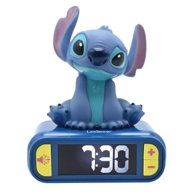 Abbildung von Lexibook, Disney Stitch, Nachtwecker, Sounds und Melodien, hintergrundbeleuchtetes LCD Display, beleuchtet, Schlummerfunktion, Blau, RL800D