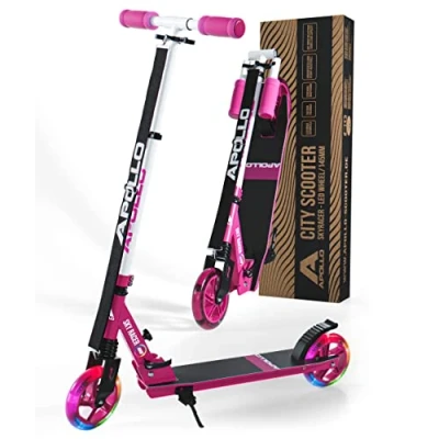 Abbildung von Apollo Skyracer City Roller mit LED Leuchträdern 6 Jahre Scooter Federung Tretroller für Kinder und Teens klappbar höhenverstellbar