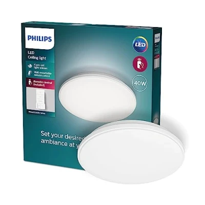 Abbildung von PHILIPS Wincel All in One Deckenleuchte inkl. Fernbedienung (40 W), dimmbare LED Leuchte mit allen Weißtönen, flexible Lichtsteuerung ohne Verkabelung