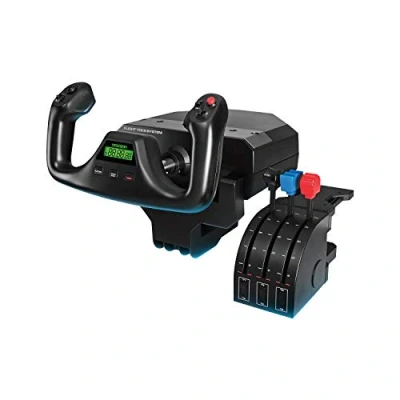 Abbildung von Logitech G Saitek Pro Flight Yoke System, Steuerhorn und Schubregler für Flug Simulatoren, Throttle Quadrant, 5 Achsen, Edelstahl Höhenruder, Querruder Steuerwelle, USB Anschluss, PC Schwarz