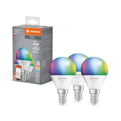 Abbildung von LEDVANCE Smarte LED Lampe mit WiFi Technologie für E14 Sockel, matte Optik ,RGBW Farben änderbar, Lichtfarbe änderbar (2700K 6500K), 470 Lumen, Ersatz herkömmliche 40W Leuchtmittel, 3 er Pack