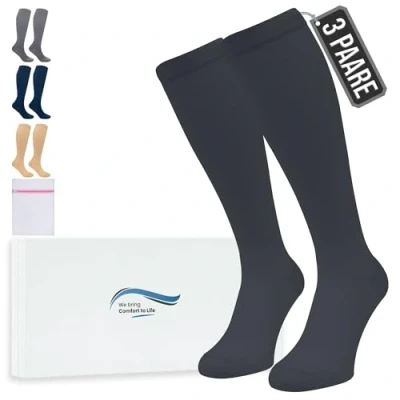 Abbildung von 360 Relief Kompressionsstrümpfe Damen und Herren 3 Paare Kompressionssocken Einfarbig für Sport, Laufen, Flug, Reise, Joggen, Radsport, Kniestrümpfe, XXL Schwarz mit Wäschenetz