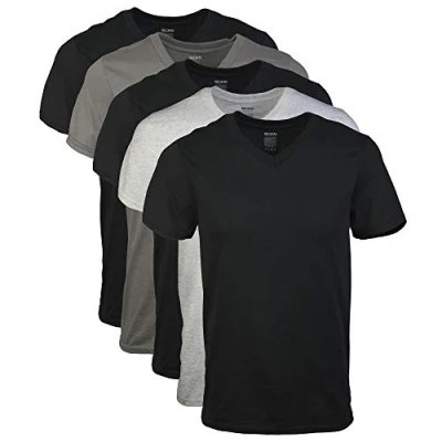 Abbildung von Gildan Herren V Ausschnitt T Shirts Multipack Style G1103 Unterhemd, Schwarz/Sportgrau/Anthrazit (5er Pack), Klein