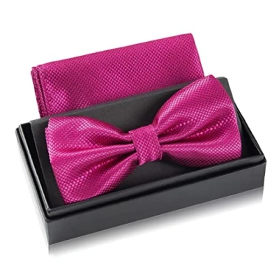 Abbildung von Massi Morino Fliege Rosa mit Einstecktuch für Herren Set Anzug Herrenfliege zur Hochzeit Verstellbare Schleife in Pink