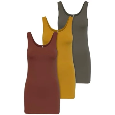 Abbildung von ONLY 3er Pack Damen Oberteile Basic Tank Tops weiß, schwarz, grau, blau, Creme Frauen Shirt lang Sommer Shirts Top 15201465 (XL, Farbmix 3)