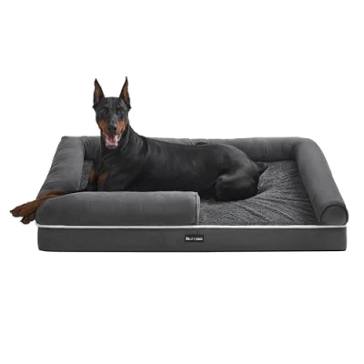 Abbildung von Feandrea Orthopädisches Hundebett, Hundekissen, Hundekorb, weiche Polsterung, Hundesofa, erhöhte Ränder, Bezug abnehmbar und waschbar, 120 x 85 20 cm, rutschfeste Unterseite, dunkelgrau PGW078G01