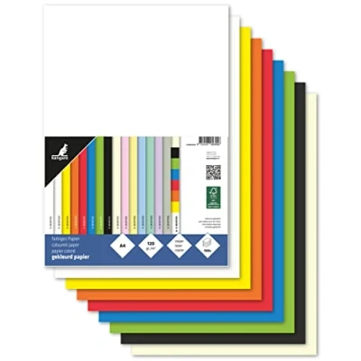 Abbildung von kangaro Tonpapier Farbenmix DIN A4 120g/m² FSC mix 100 pack Briefpapier Bastelpapier DIY, K 0043F415, 120 Gramm