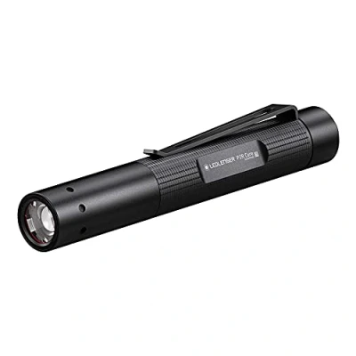 Abbildung von Ledlenser P2R Core Mini LED Stiftleuchte, 120 Lumen, aufladbar mit Lithium Akku, fokussierbar, drei Helligkeitsstufen, Leuchtweite 65m, USB Ladekabel u. Clip, Penlight