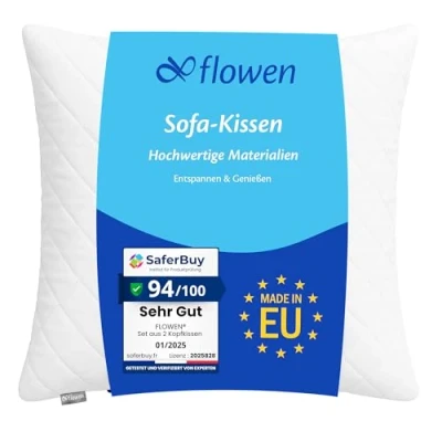 Abbildung von Flowen Kissen 80x80 Kopfkissen 1er Set Dekokissen für Bett und Sofa Innenkissen Hypoallergene Anti Milben Kissenfüllung mit Weicher Gesteppter Kissenbezug Abnehmbarem Waschbaren Haus/Hotel