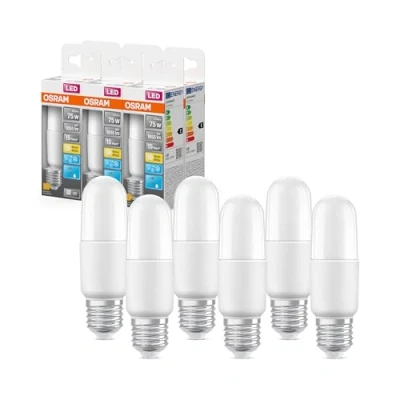 Abbildung von OSRAM LED Lampe mit E27 Sockel, Warmweiss (2700K), Stabform, 10W, Ersatz für 75W Glühbirne, matt, STAR STICK, 6er Pack, Warmweiß