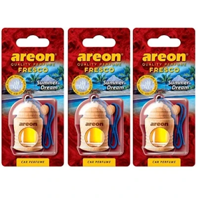 Abbildung von Areon Fresco Auto Duft Sommertraum Glas Duftflakon Flakon Holz Hängend Anhänger Spiegel Rot 4ml (Pack x 3)