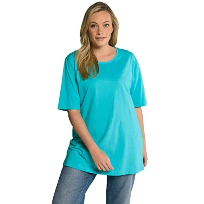 Abbildung von Ulla Popken, Damen, große Größen, Basic Shirt, Rundhals Tiefes Aqua 46 48