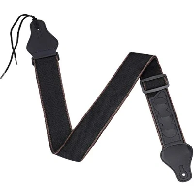 Abbildung von MengH SHOP Gitarrengurt Verstellbarer Baumwolle Gitarren Gurt PU Lederenden Gitarrenband mit 3 Plektrumhaltern für E Gitarre, Westerngitarre, Akustikgitarre &amp; Bass (Schwarz)