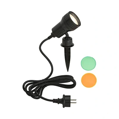 Abbildung von BRILONER Leuchten Außenleuchte, Wegeleuchte, LED GU10 3W 250lm, inkl. Farbfilter orange, grün, Erdspieß und Wandhalterung, Kopf schwenk drehbar, Steckerzuleitung 2,0m, IP44, schwarz