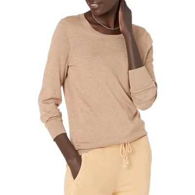 Abbildung von Amazon Essentials Damen Leichter, Langärmeliger Pullover Mit Rundhalsausschnitt (Erhältlich in Übergröße), Kamelbraun Meliert, L