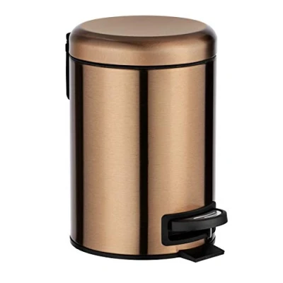 Abbildung von WENKO Kosmetik Treteimer Mod. Leman, 3 Liter, Bad Mülleimer mit Anti Fingerprint Beschichtung, Beutelhalter, rostfreier Edelstahl, 17x25x22,5 cm, Kupfer Metallic