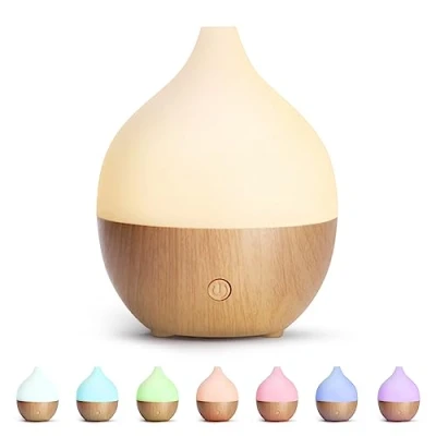 Abbildung von SALKING Aroma Diffuser, 100ml Kleiner Ultraschall Aromatherapie Diffusor für ätherische Öle, mit automatischer Abschaltfunktion, Warmweiß Licht Weiß Holzmaserung Zuhause Büro Oder Yoga