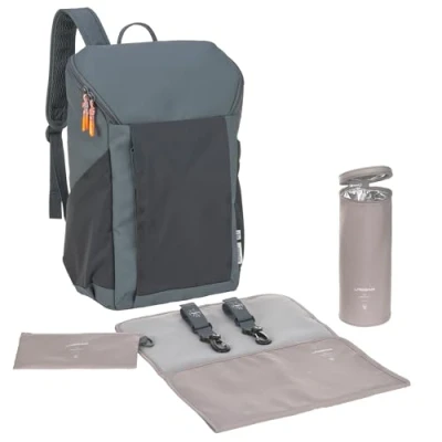 Abbildung von LÄSSIG Baby Wickelrucksack mit Wickelunterlage, Kinderwagenbefestigung und Flaschenhalter/GRE Slender Up Backpack Reflective anthracite