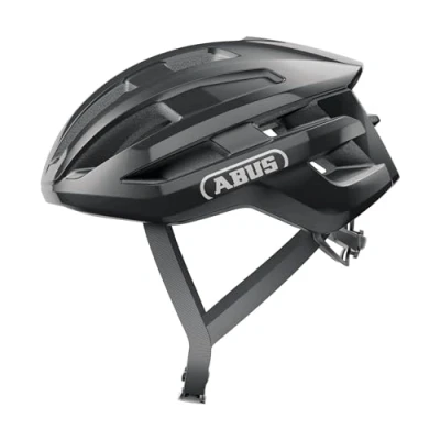 Abbildung von ABUS Rennradhelm PowerDome leichter Fahrradhelm mit cleverem Belüftungssystem und aerodynamischem Profil Made in Italy für Damen Herren Schwarz Glänzend, Größe M