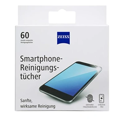 Abbildung von ZEISS Smartphone Reinigungstücher alkoholfrei 60 Stück zur sicheren &amp; effektiven Reinigung optischer Flächen jedes Tuch einzeln verpackt ideal für unterwegs oder auf Reisen