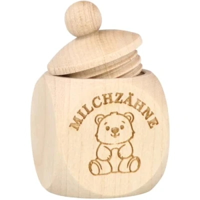 Abbildung von Spruchreif Milchzahndose Milchzähne Bärchen Holzdöschen mit Schraubdeckel aus Ahornholz Zahndose für Kinder &amp; Zahnfee Geschenk Ø 6 cm x 4