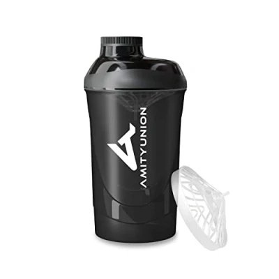 Abbildung von AMITYUNION Protein Shaker Schwarz Smoke Deluxe 800 ml Eiweiß auslaufsicher BPA frei mit Sieb &amp; Skala für Cremige Whey Proteinpulver Shakes Gym Fitness Becher Isolat Black