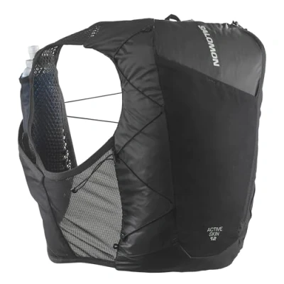 Abbildung von Salomon Active Skin 12 Unisex Hydrationsweste Trail running Wandern MTB mit Hydrationsflaschen, Einfache Flüssigkeitszufuhr, Präzise Passform, Optimierte Verstaumöglichkeiten, Schwarz, S