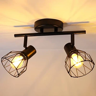 Abbildung von Dehobo LED Deckenstrahler Schwenkbar 350, Deckenleuchte E14 2 Flammig Schwarz, Spotleuchte Wand, Deckenlampe Spots Led, Wandstrahler für Küche, Wohnzimmer, Schlafzimmer, Nein Leuchtmittel