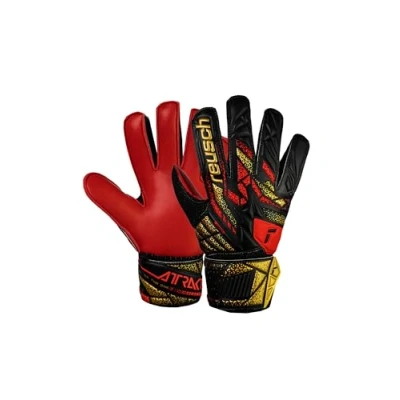 Abbildung von Reusch Attrakt Solid Junior griffige Torwarthandschuhe Kinder Jugendliche Fußballhandschuhe für Jungen und Mädchen geeignet alle Wetterbedingungen Spielfeldoberflächen, schwarz Gold rot, 6