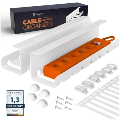 Abbildung von Kabelkanal Schreibtisch (2er Set) Kabelmanagement aus weißem Stahl für Ordnung am Arbeitsplatz Schnelle und einfache Montage 5kg Max