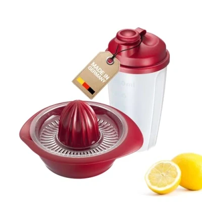Abbildung von Westmark Fitness Set 2tlg., Zitrus und Orangenpresse Dressingshaker, Fassungsvermögen: 350 + 500 ml, Kunststoff, Mixery, Limetta, Rot/Transparent, 309122E6
