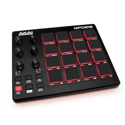 Abbildung von AKAI Professional MPD218 MIDI Pad Controller, Drum Machine, Beat Maker mit 16 Pads, zuweisbaren Reglern, Produktionssoftware inklusive