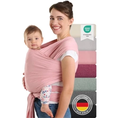 Abbildung von Laleni Tragetuch Baby neugeboren bis 15 kg aus weicher Baumwolle Babytrage Neugeborene ab Geburt OEKO TEX zertifiziertes Kleinkind Wickeltuch 5,10 m Länge Wrap in Rose