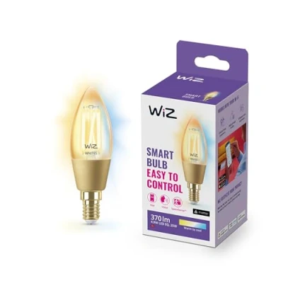 Abbildung von WiZ Tunable White Amber LED Lampe E14, 25 W Filament im Vintage Design mit bernsteinfarbenem dimmbarem Licht, smarte Lichtsteuerung über WLAN per Stimme/App
