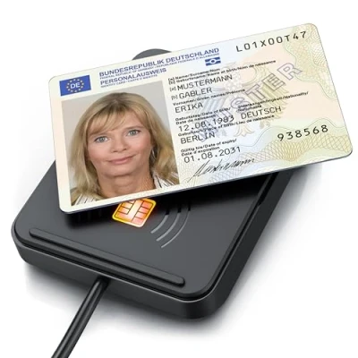 Abbildung von CSL USB Chipkartenleser mit NFC SmartCard Reader/SIM Kartenlesegerät kompatibel Mac OS X + Windows 11 für den neuen Personalausweis Gesundheitskarte Bankkarten