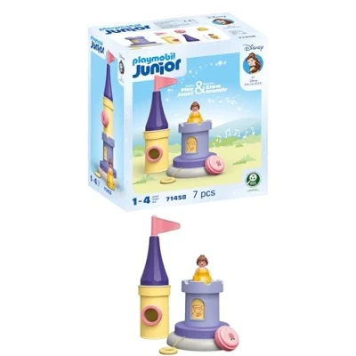 Abbildung von PLAYMOBIL JUNIOR Disney Belles Spielturm mit Melodie inklusive mechanischer Spieluhr nachhaltiges Spielzeug aus biobasierten Kunststoffen für Kinder ab 1 Jahr 71458