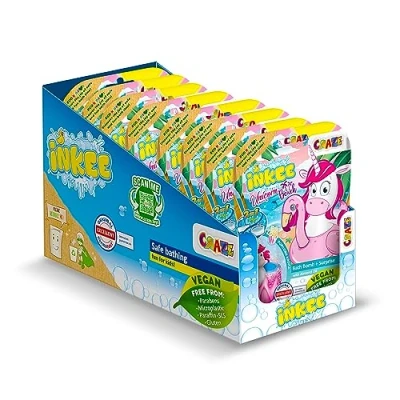 Abbildung von INKEE UNICORN BEACH 8er Set Einhorn Badekugeln mit Überraschung, 8x Kinder Badebomben Einhornfigur, Pop Corn Aroma