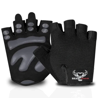 Abbildung von BEAST RAGE Fitness Handschuhe für Training, rutschfest,gepolsterte Handfläche,Halbfinger Workout,Gewichtheben Handschuhe, Radfahren, Crossfit,Krafttraining (Black M, M)