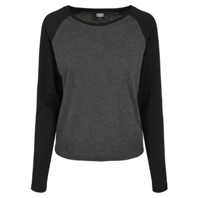 Abbildung von Urban Classics Ladies Contrast Raglan Longsleeve Langarmshirt, Damen, Größe: 5XL, Charcoal/black