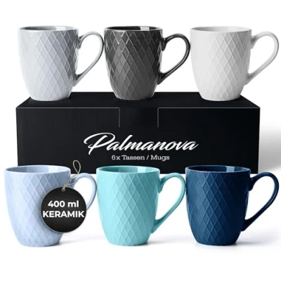 Abbildung von MIAMIO 6 x 400 ml Kaffeetassen Set/Becher Moderne Keramik Tasse Matt Kaffeetasse groß Palmanova Kollektion (Ocean)