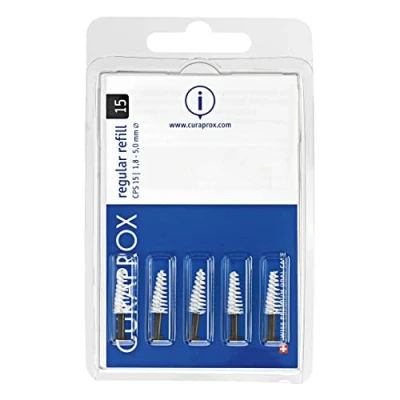 Abbildung von Curaprox Interdentalbürsten CPS 15 regular, Refill, 5 Stück, schwarz, konisch, 1.8 mm Durchmesser, Wirksamkeit, Nachfüllpackung, ohne Halter