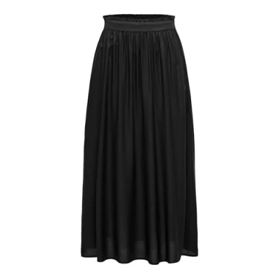 Abbildung von ONLY Damen Maxi Falten Rock Einfarbiger Plissee Skirt mit Gummizug Wadenlanges Basic ONLVENEDIG, Farben:Schwarz, Größe:M