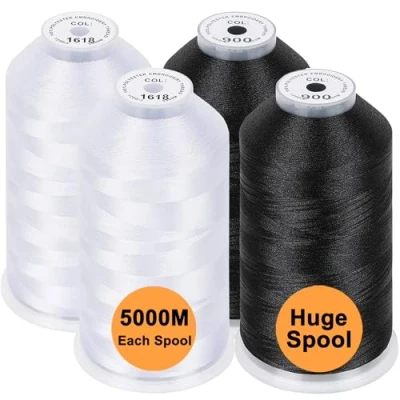 Abbildung von New brothread 4er Set (2xWeiß+2xSchwarz) Polyester Maschinen Stickgarn Riesige Spule 5000M für alle Stickmaschine