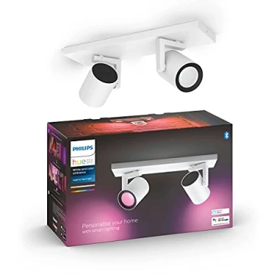 Abbildung von Philips Hue White &amp; Color Ambiance Argenta Deckenlampe mit Zweierspot, dimmbare LED Spots für das Lichtsystem 16 Mio. Farben, smarte Lichtsteuerung über Sprache und App, weiß