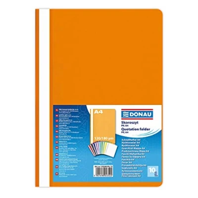 Abbildung von DONAU 1702001PL 12 Plastik Schnellhefter A4 Orange/ Sichthefter Kunststoff aus öko PP Folie 120/180 µm/ mit transparentem Deckel/ für Büro und Schule/ Fassungsvermögen ca. 200 Blatt 10er Pack