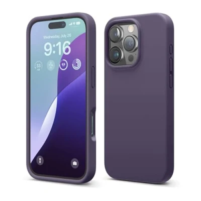 Abbildung von elago Premium Liquid Silikon Hülle Kompatibel mit iPhone 16 Pro Hülle, Ganzkörper Handyhülle, Stoßfest, Schlanke Kratzfester weicher Mikrofaser Innenfutter, 6.3 Zoll (Dunkellila)