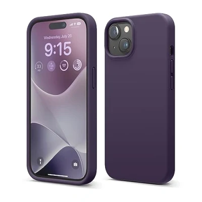 Abbildung von elago Flüssig Silikon Case Kompatibel mit iPhone 15 Hülle, Premium Handyhülle, Ganzkörper Schutzhülle [4 Lagige Stoßfeste Struktur], Kratzfestes Weiches Mikrofaserfutter (Dunkellila)