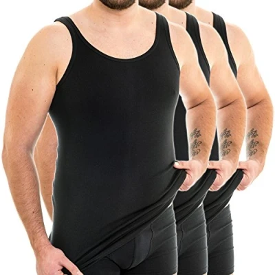 Abbildung von HERMKO 3007 3er Pack extralanges Herren Unterhemd (+10 cm) Tank Top aus 100% Bio Baumwolle, Größe:D 5 = EU M, Farbe:schwarz