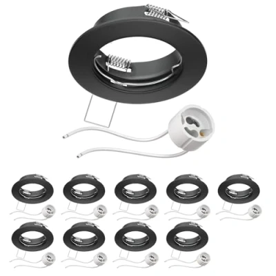 Abbildung von ledscom.de 10 Stück Decken Einbaurahmen FERE schwarz matt (LED/Halogen/GU10/MR16/PAR16/50mm) inkl. GU10 Fassung